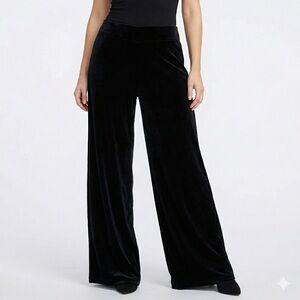 ZARA WOMAN Black Velvet Wide Leg High Rise Pants Side Zipper US Sz S